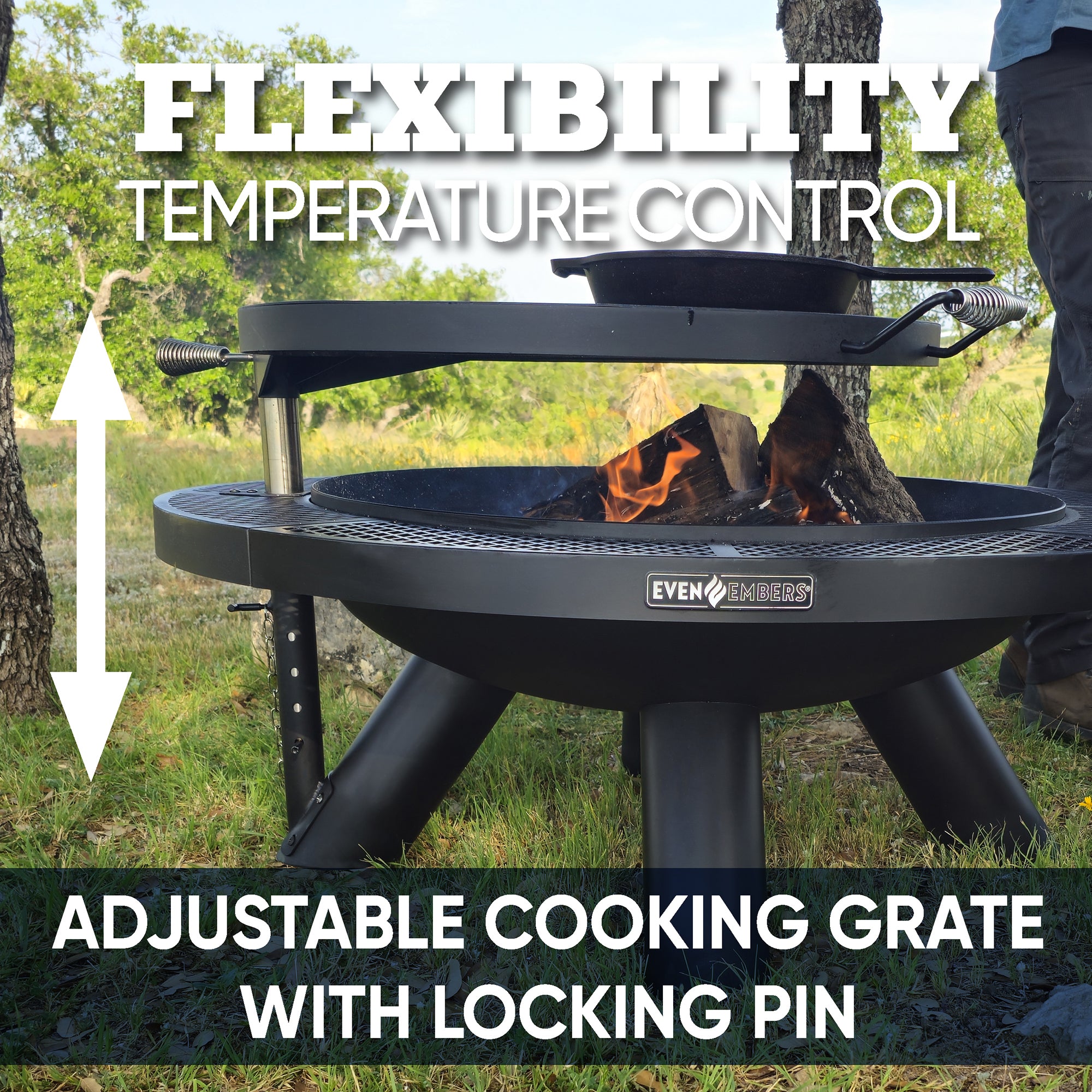 Even Embers 44 in. Round Fire Pit With Cooking Grate – Fair Game Group