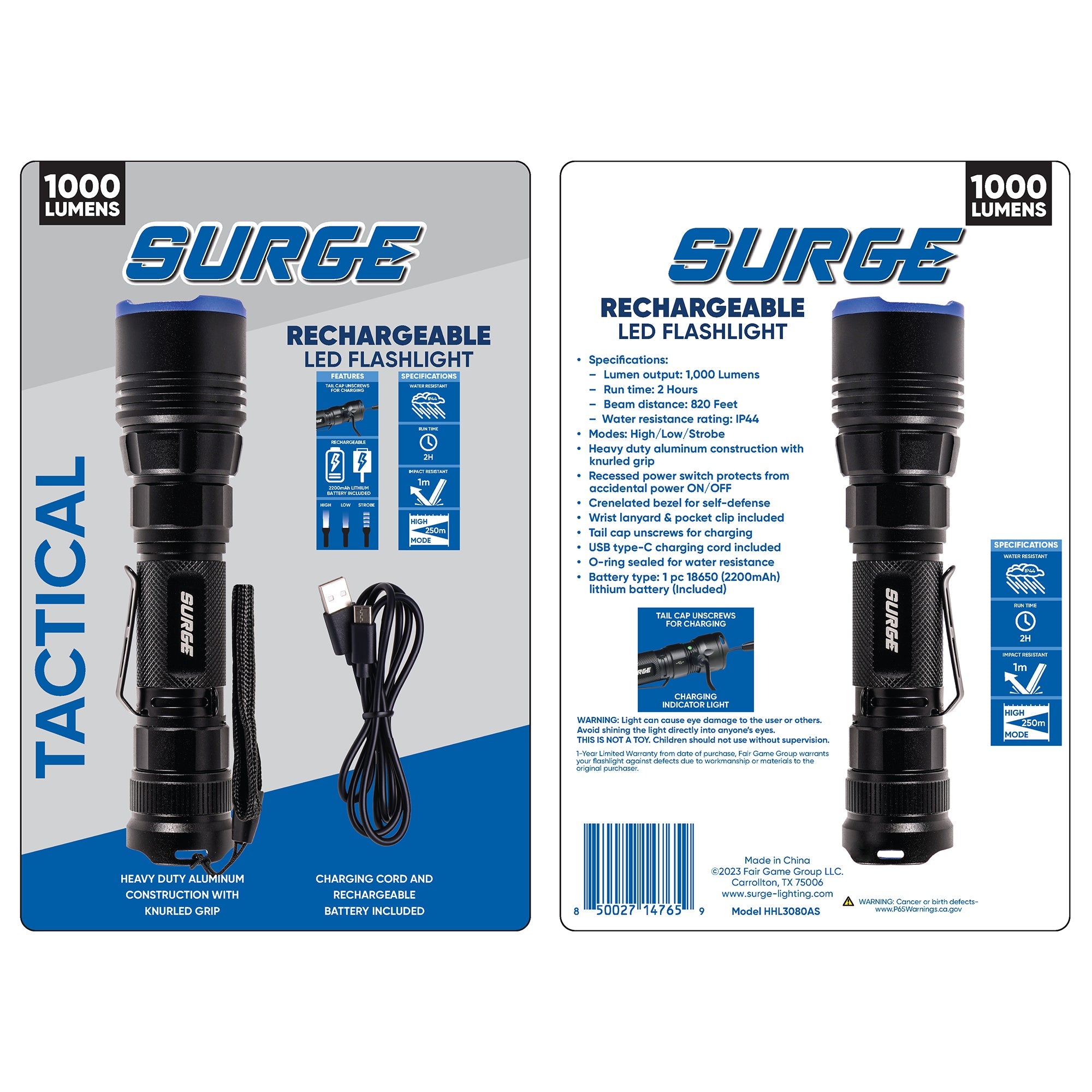 Surge® 1,000 Lumen Rechargeable Tactical LED Flashlight – Fair Game Group