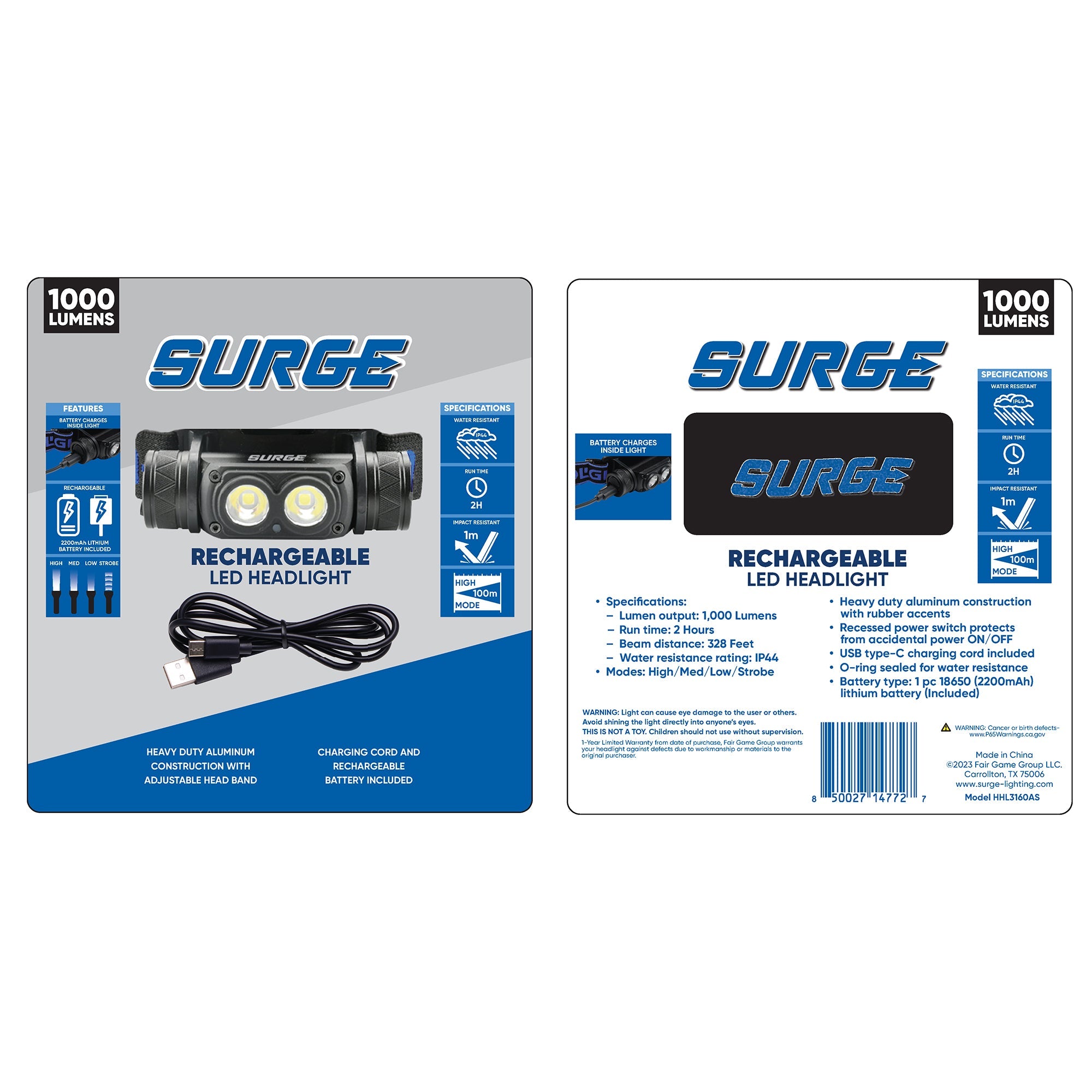Surge® 1,000 Lumen Rechargeable LED Headlamp – Fair Game Group