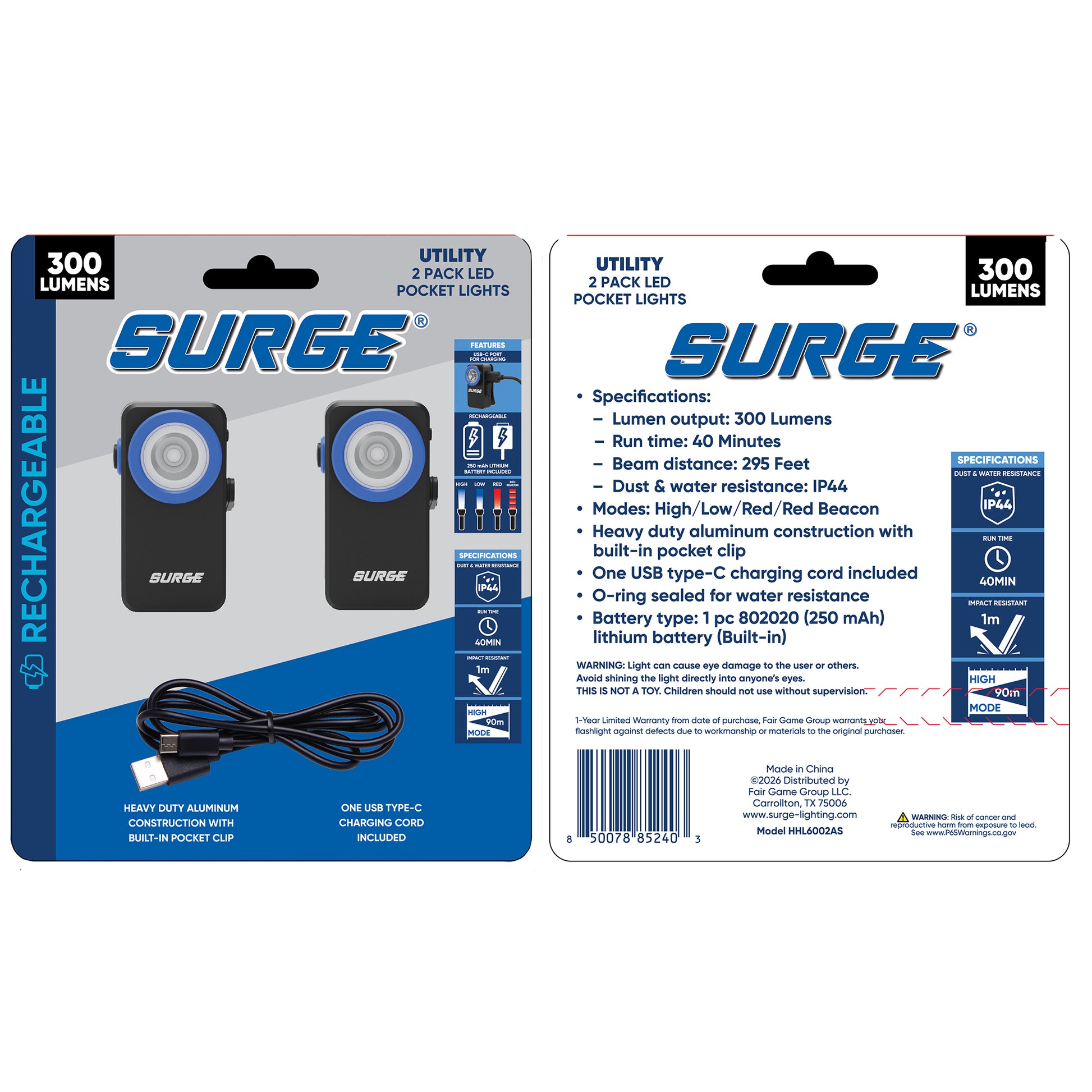 Surge® 2-PK 300 Lumen Rechargeable Pocket Lights – Fair Game Group
