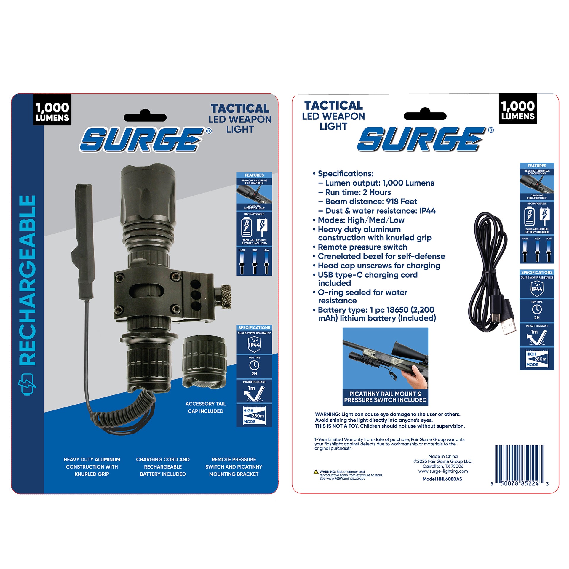 Surge® 1,000 Lumen Rechargeable Weapon Flashlight – Fair Game Group