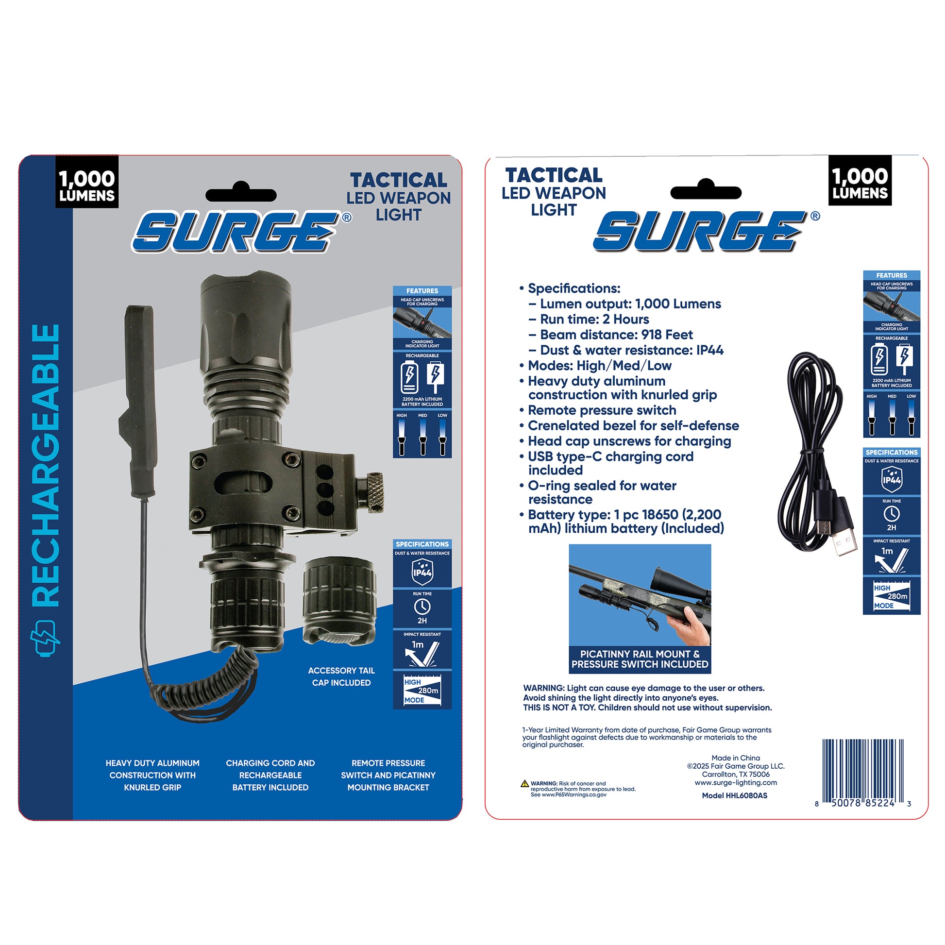 Surge® 1,000 Lumen Rechargeable Weapon Flashlight – Fair Game Group