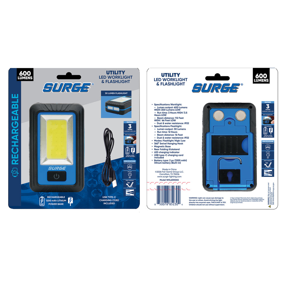 Surge® 600 Lumen Rechargeable Worklight & Flashlight