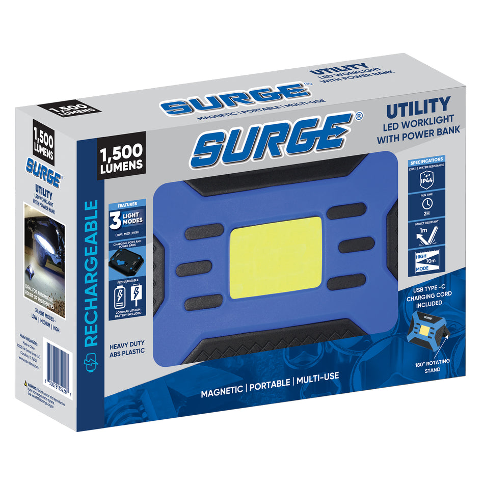 Surge® 1,500 Lumen Rechargeable Worklight with Power Bank